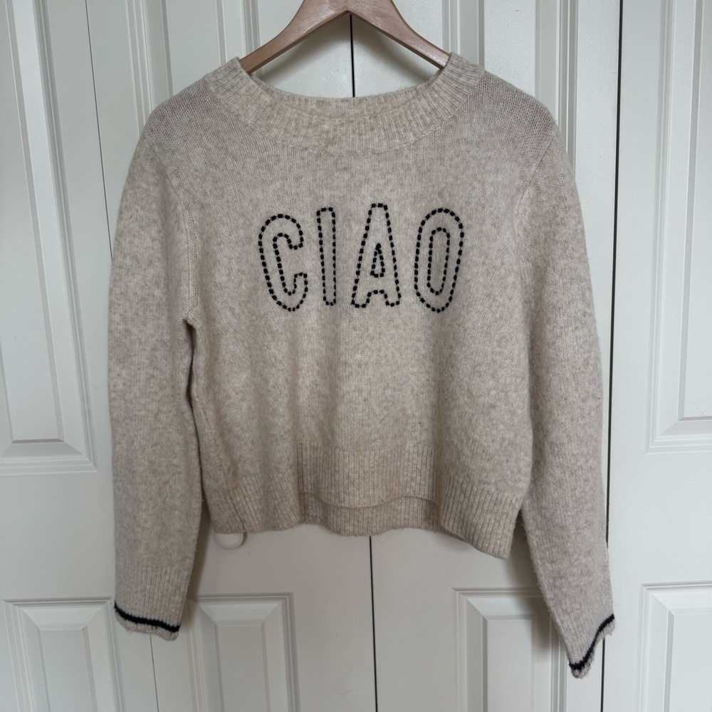Z Supply Cream 'CIAO' Crewneck Sweater with Black Trim